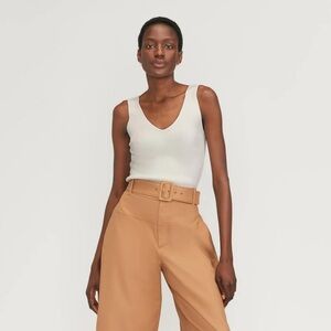 Everlane • The Ribbed Cotton Double V Top • Bone